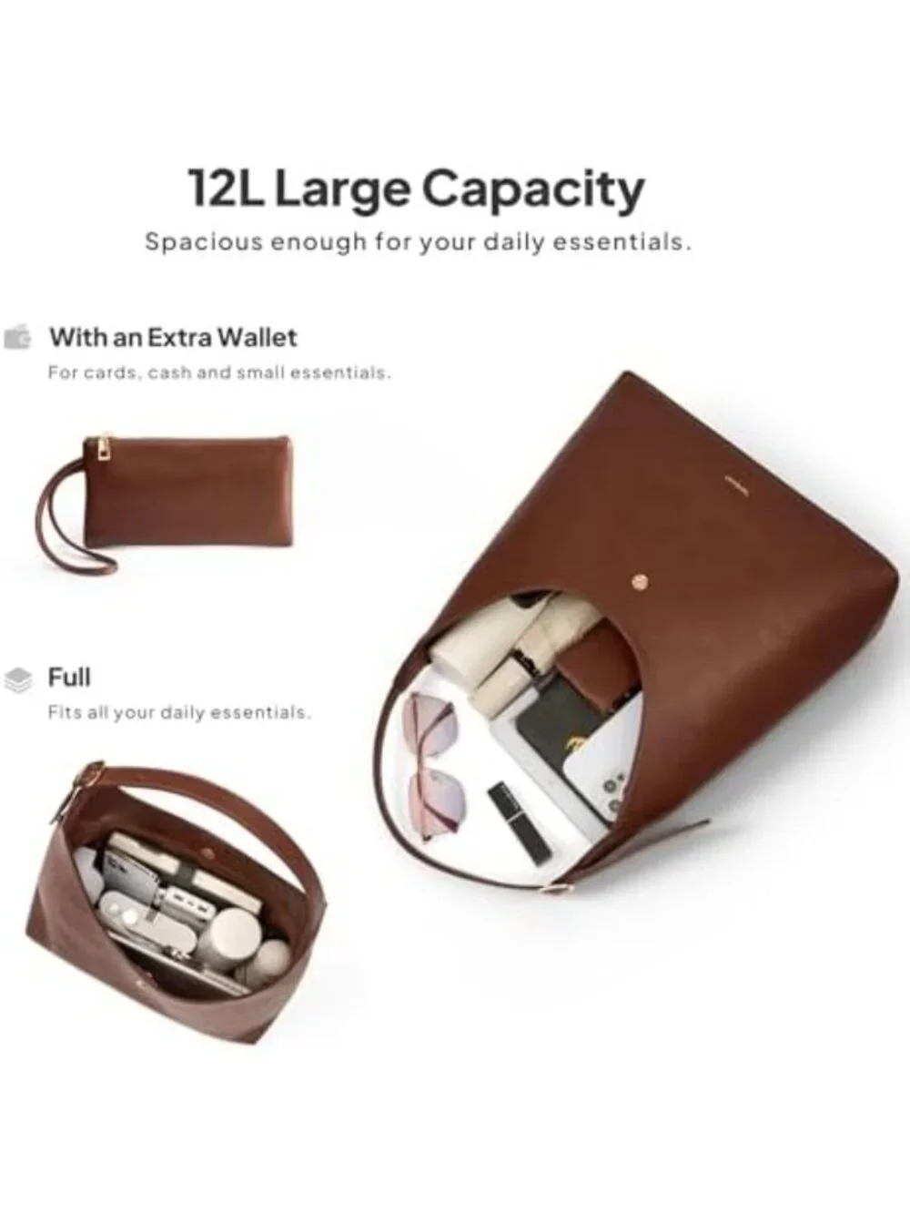 Chic Slouchy Hobo Bag for Women, Large PU Leather Shoulder Tote with Wallet